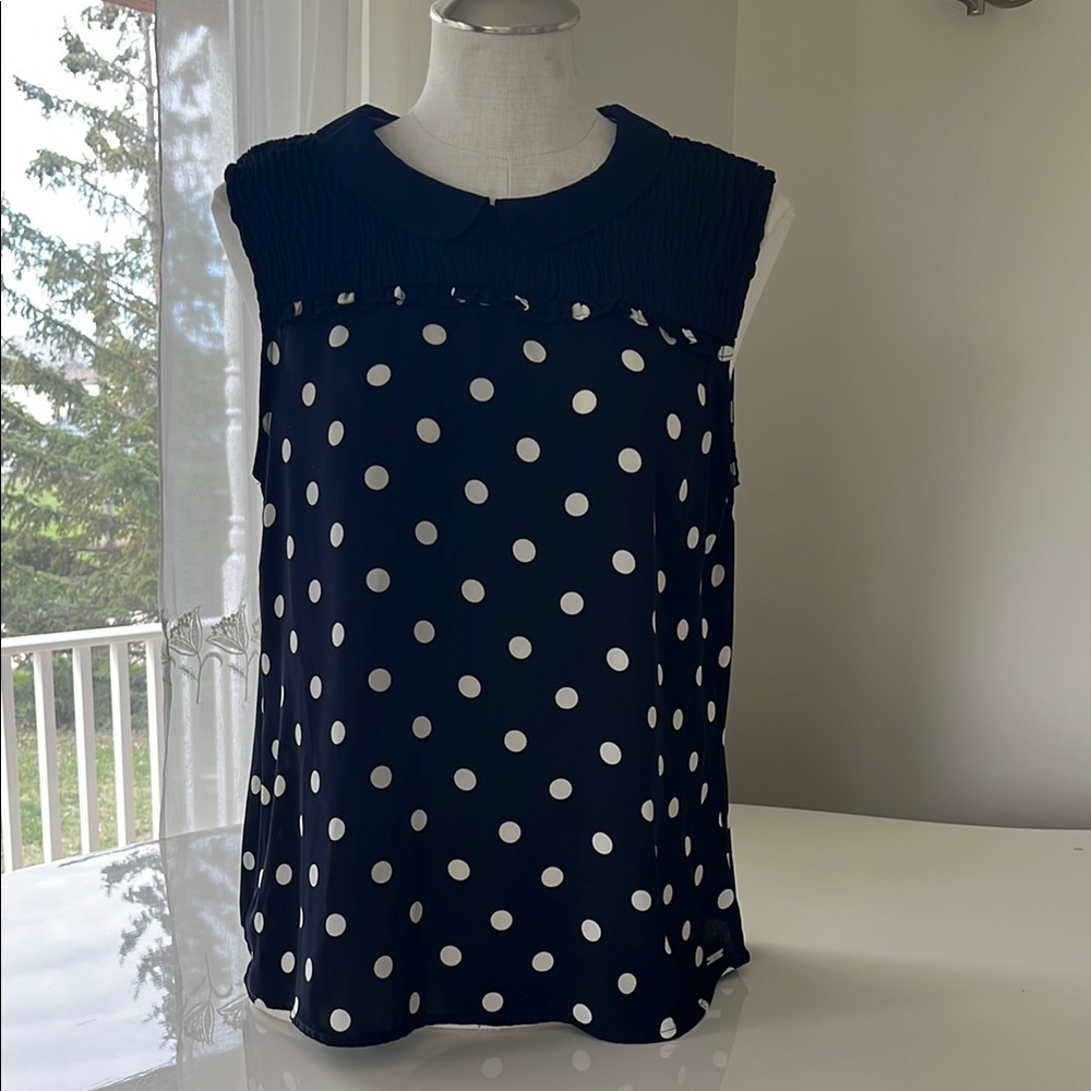 Tommy Hilfiger sheer polka dot collar blouse size lg